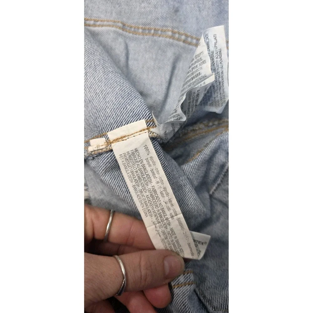 ZARA Cropped Denim Jacket XS Blue Distressed Raw Hem Button Front Moto Grunge - Picture 6 of 6